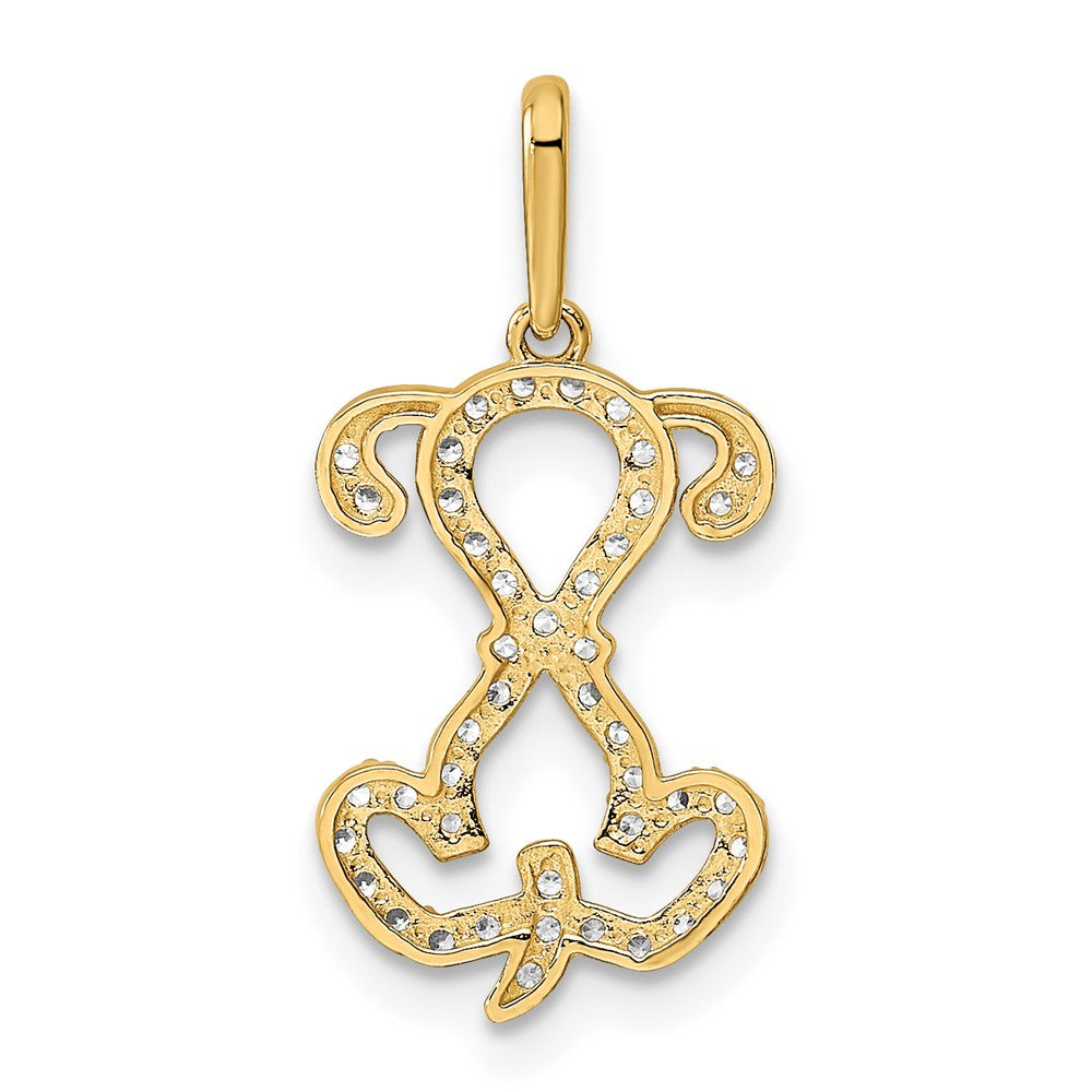 14K Gelbgold 14K Poliert Zirkonia Puppy Sitting Outline Anhänger