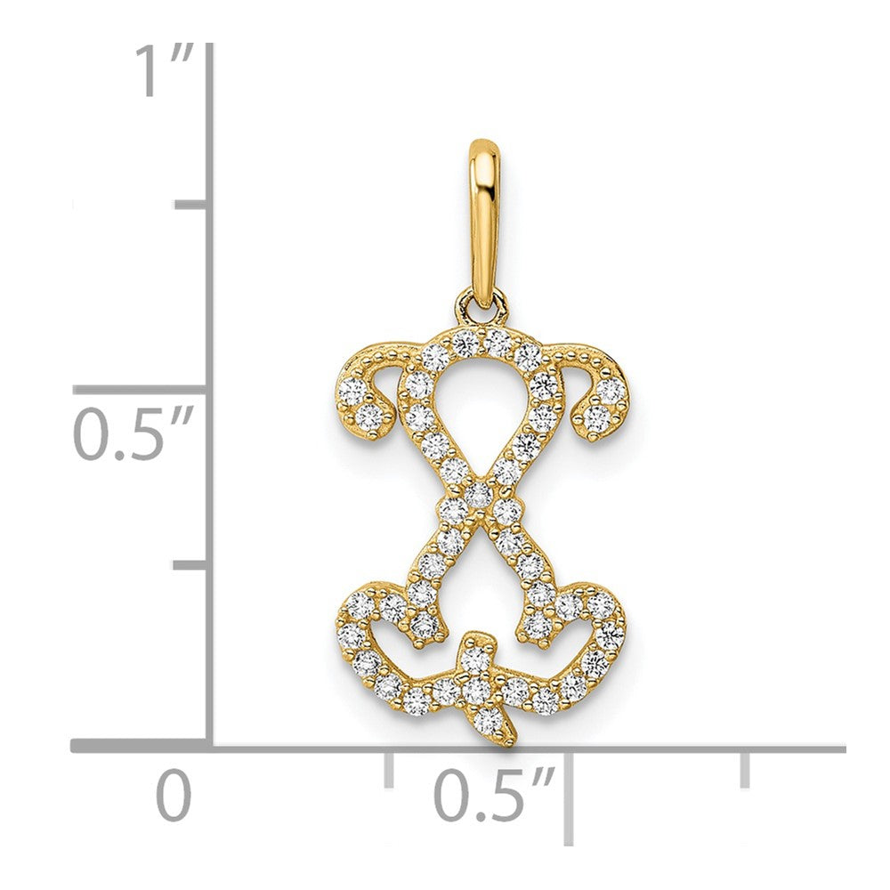 14K Gelbgold 14K Poliert Zirkonia Puppy Sitting Outline Anhänger