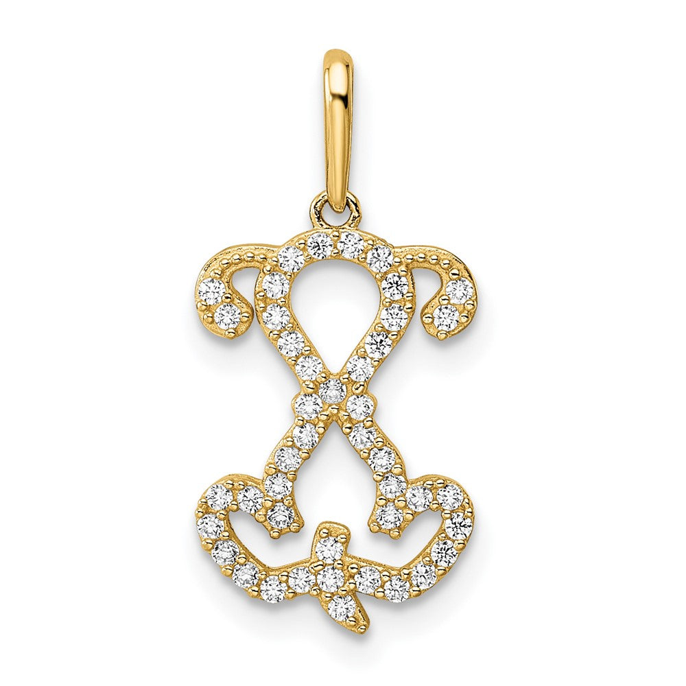 14K Gelbgold 14K Poliert Zirkonia Puppy Sitting Outline Anhänger
