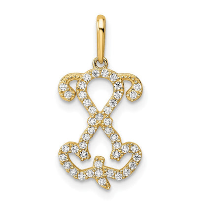 14K Gelbgold 14K Poliert Zirkonia Puppy Sitting Outline Anhänger