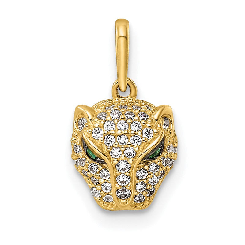 14K Gelbgold 14K Poliert Grün & Weiß Zirkonia Lioness Kopf Anhänger