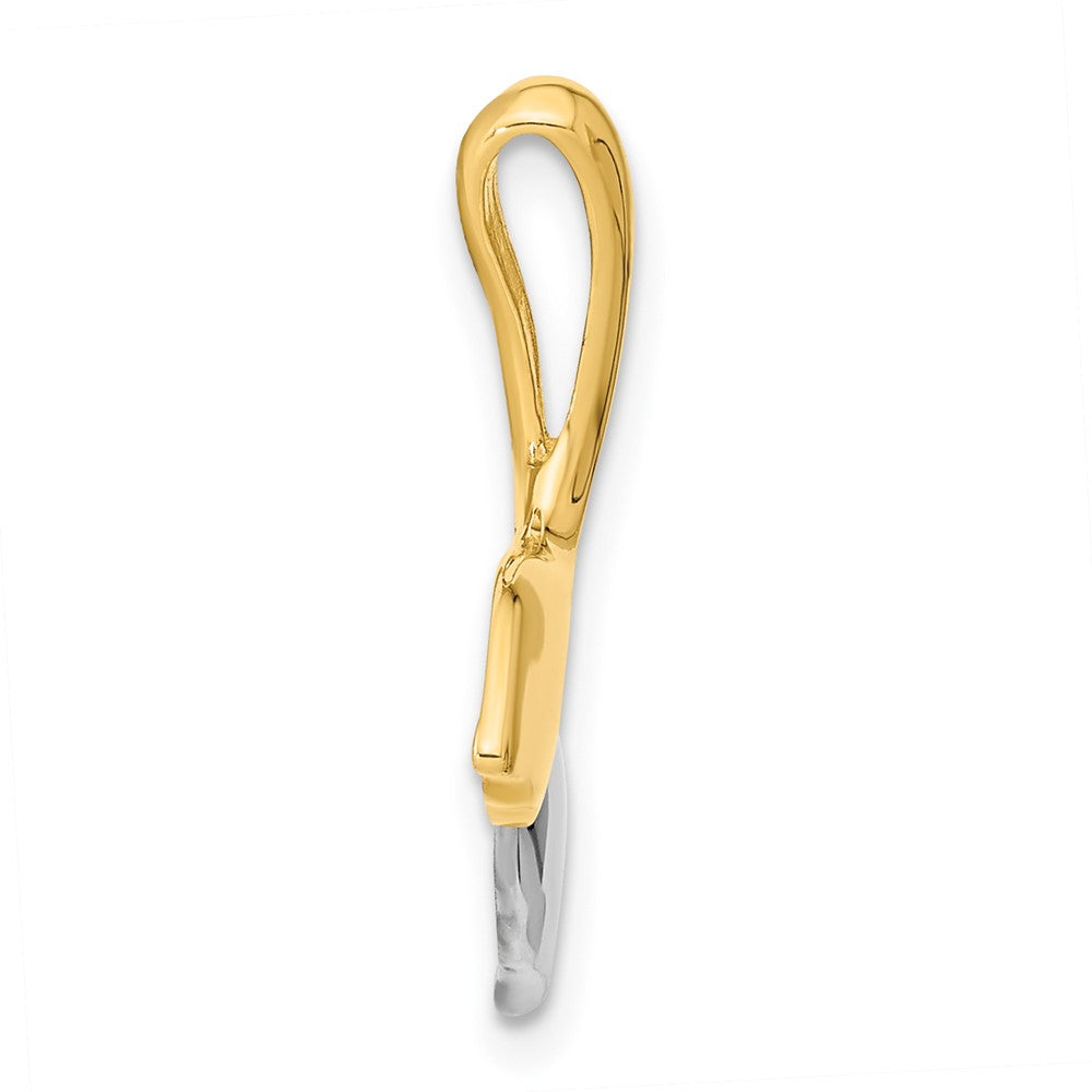 14K Gelb & Rhodium Gold mit Weiß Rhodium Poliert Wal Schwanz Anhänger