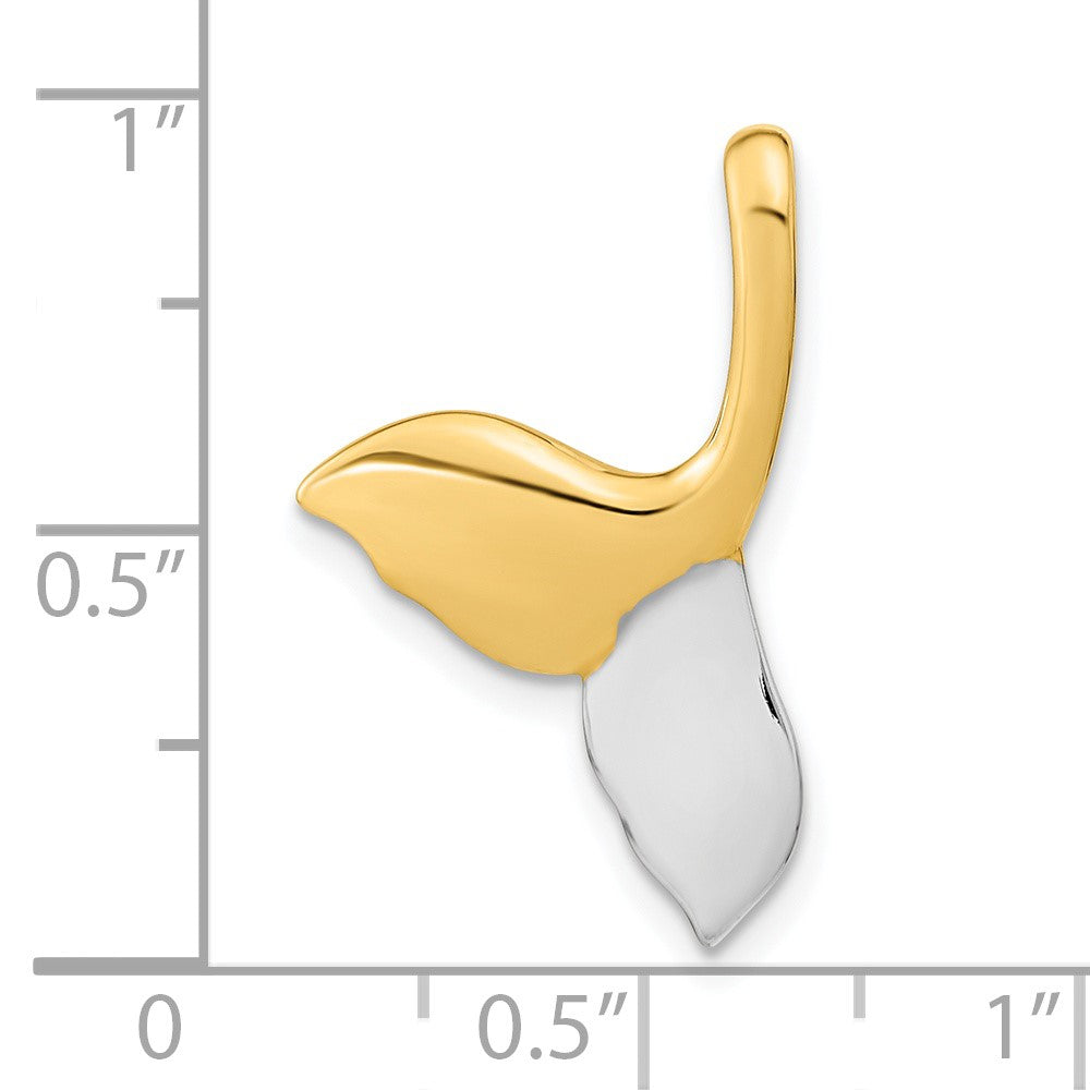 14K Gelb & Rhodium Gold mit Weiß Rhodium Poliert Wal Schwanz Anhänger