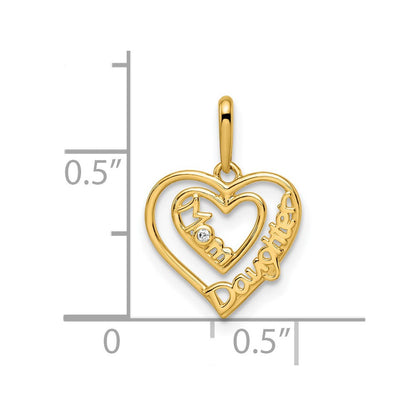 14K Gelbgold 14K Zirkonia Mama & Tochter Herz Anhänger