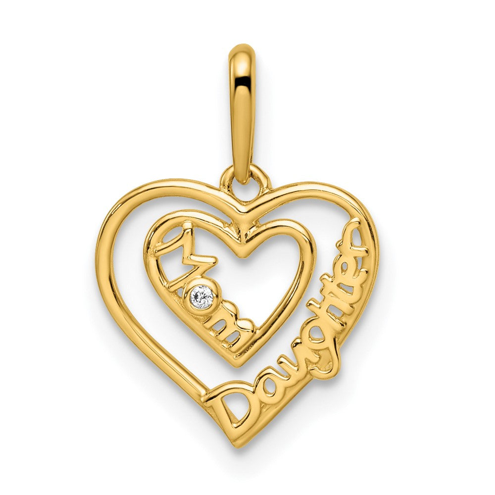 14K Gelbgold 14K Zirkonia Mama & Tochter Herz Anhänger