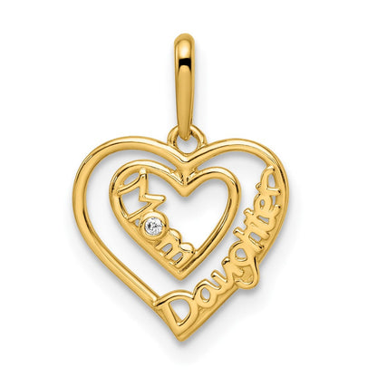 14K Gelbgold 14K Zirkonia Mama & Tochter Herz Anhänger