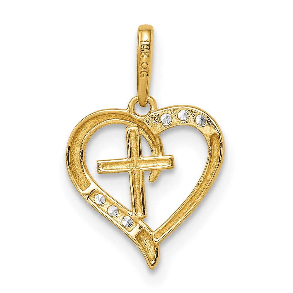14K Gelbgold 14K Zirkonia Herz mit Kreuz Anhänger