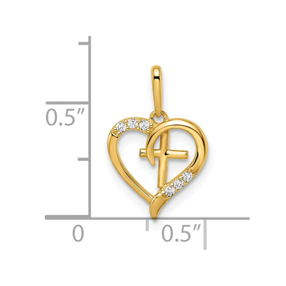 14K Gelbgold 14K Zirkonia Herz mit Kreuz Anhänger