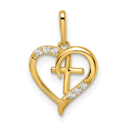 14K Gelbgold 14K Zirkonia Herz mit Kreuz Anhänger