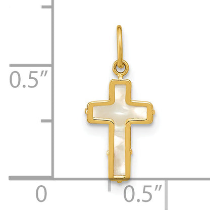 14K Gelbgold Poliert Perlmutt Kreuz Anhänger