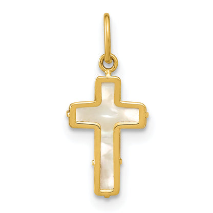 14K Gelbgold Poliert Perlmutt Kreuz Anhänger