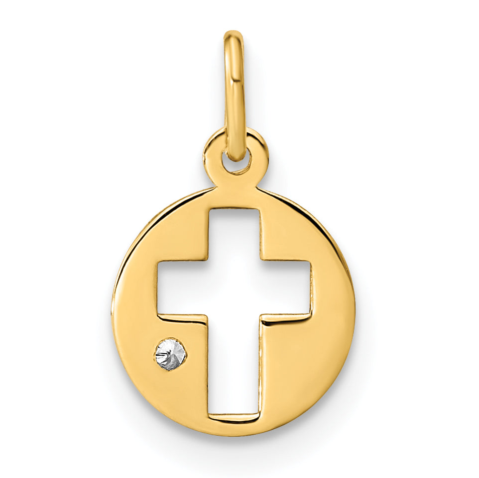 14K Gelbgold 14K Poliert Zirkonia Kreis Kreuz Anhänger
