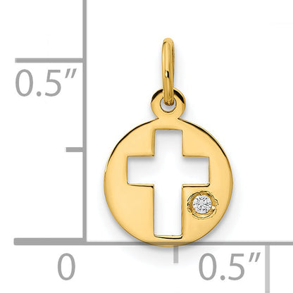 14K Gelbgold 14K Poliert Zirkonia Kreis Kreuz Anhänger
