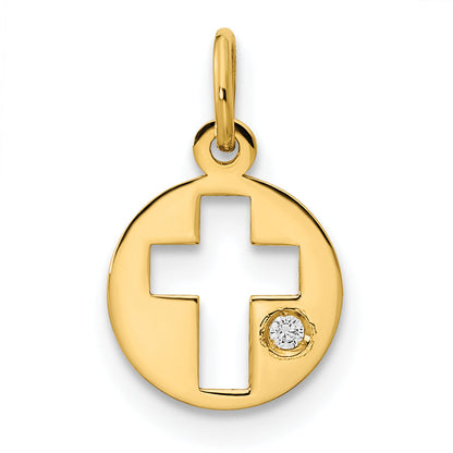 14K Gelbgold 14K Poliert Zirkonia Kreis Kreuz Anhänger