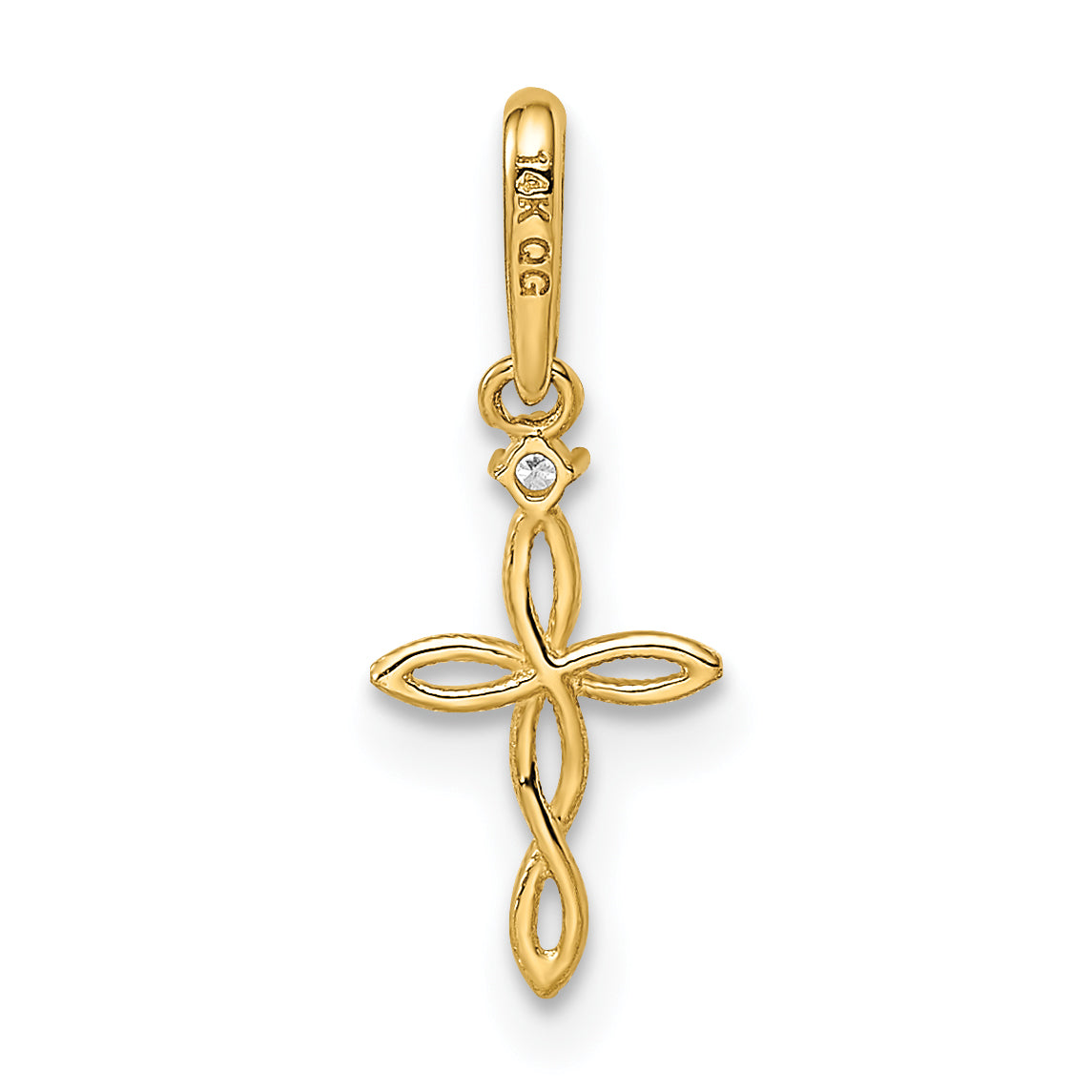 14K Gelbgold 14K Zirkonia Strukturiert Kreuz Anhänger