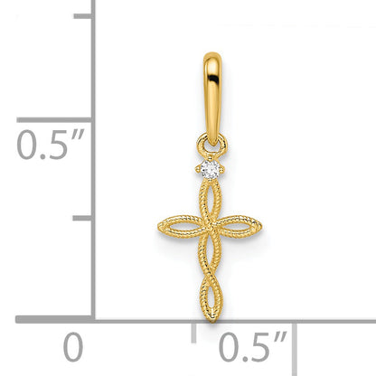 14K Gelbgold 14K Zirkonia Strukturiert Kreuz Anhänger