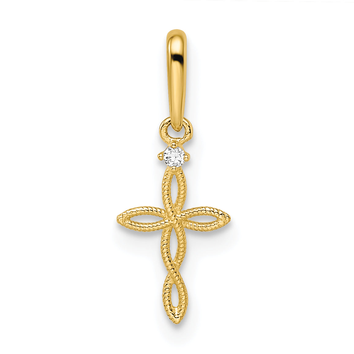14K Gelbgold 14K Zirkonia Strukturiert Kreuz Anhänger