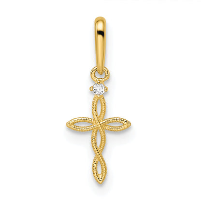 14K Gelbgold 14K Zirkonia Strukturiert Kreuz Anhänger