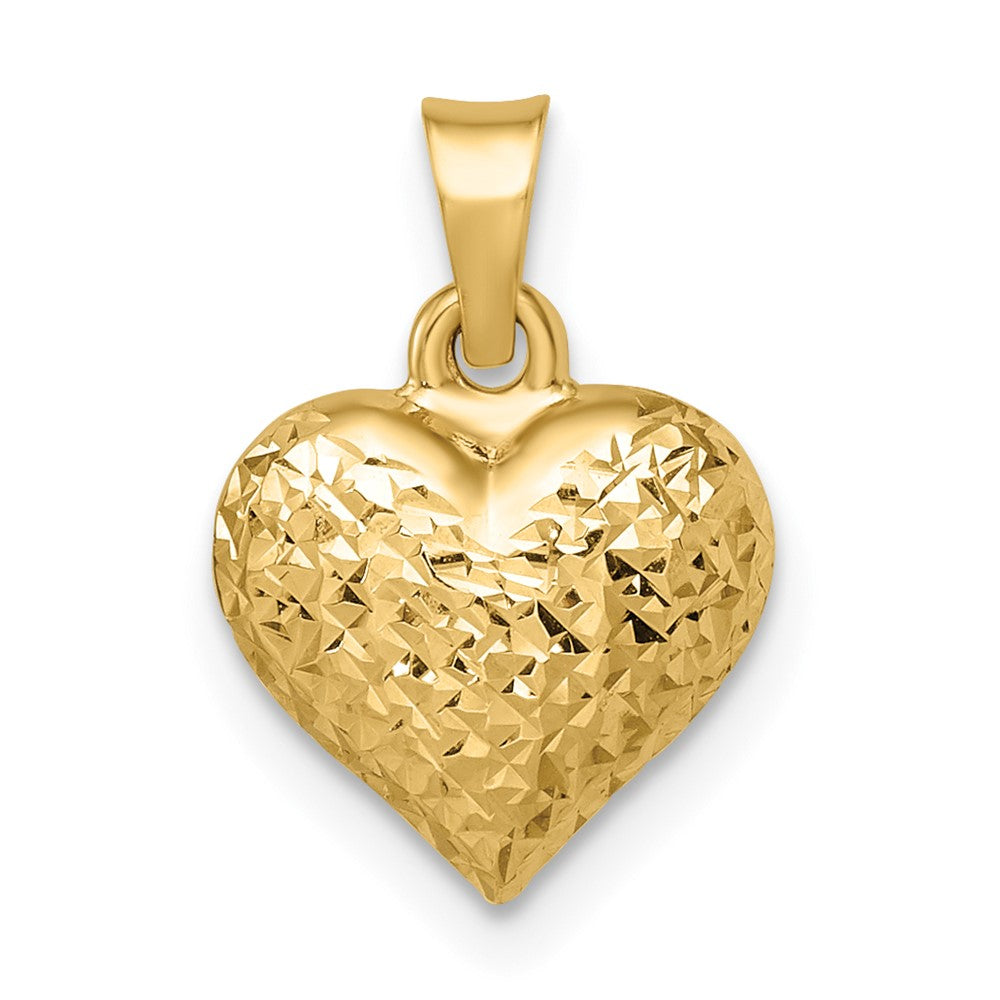 14K Gelbgold 14K Poliert Diamantiert Mittel Gewölbt Herz Anhänger