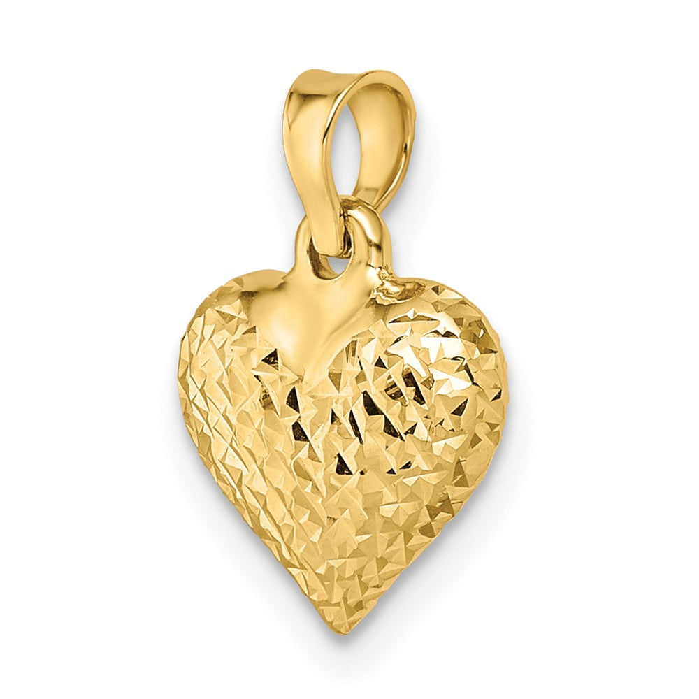 14K Gelbgold 14K Poliert Diamantiert Mittel Gewölbt Herz Anhänger