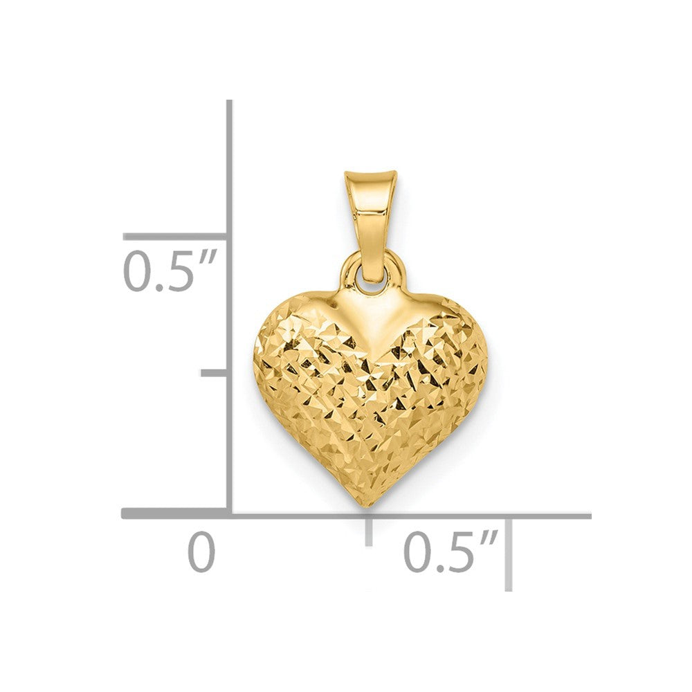 14K Gelbgold 14K Poliert Diamantiert Mittel Gewölbt Herz Anhänger