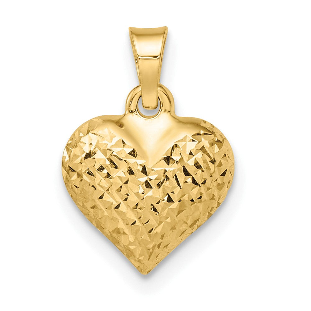 14K Gelbgold 14K Poliert Diamantiert Mittel Gewölbt Herz Anhänger