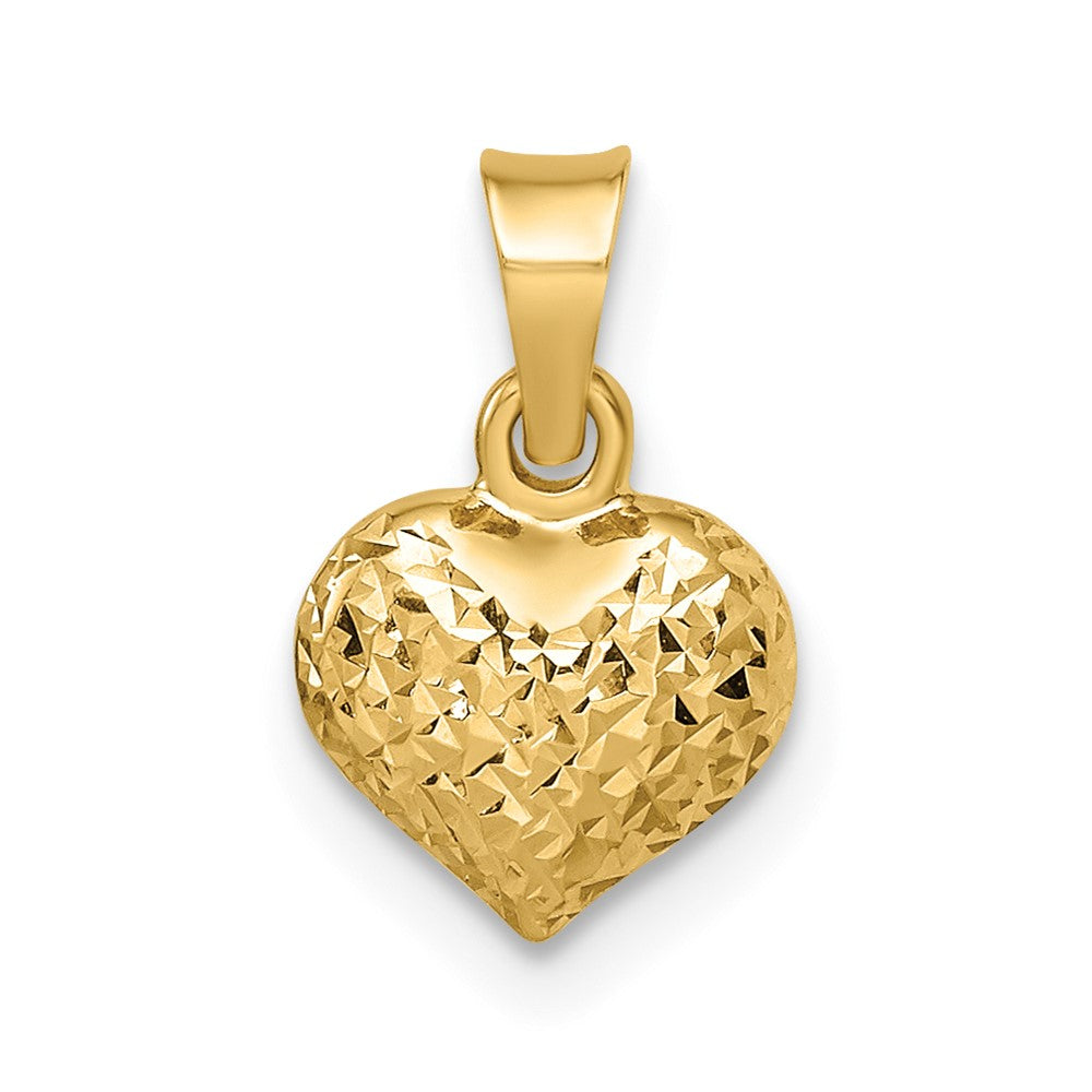 14K Gelbgold 14K Poliert Diamantiert Klein Gewölbt Herz Anhänger