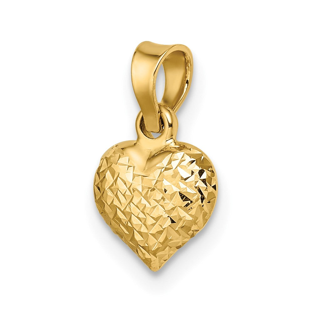 14K Gelbgold 14K Poliert Diamantiert Klein Gewölbt Herz Anhänger