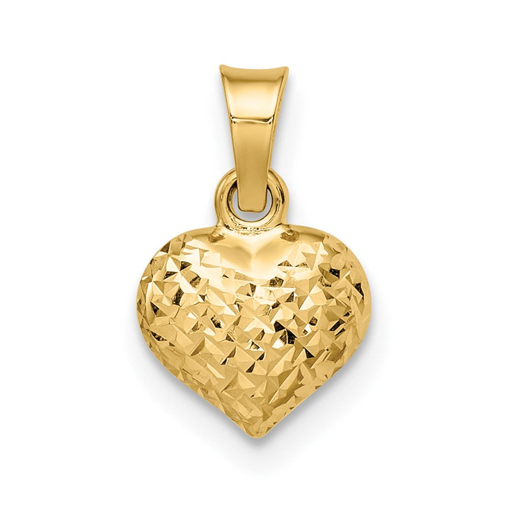14K Gelbgold 14K Poliert Diamantiert Klein Gewölbt Herz Anhänger