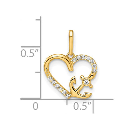14K Gelbgold 14K Zirkonia Herz mit Anker Anhänger