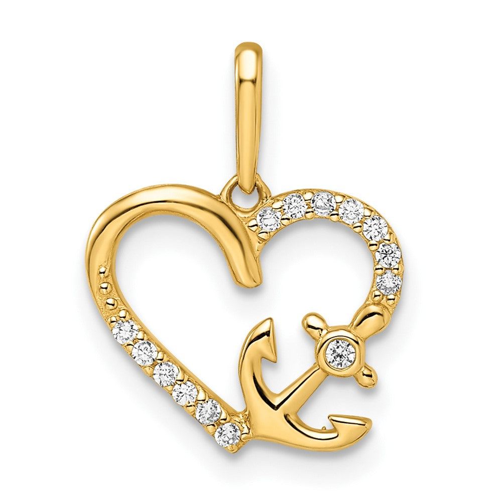 14K Gelbgold 14K Zirkonia Herz mit Anker Anhänger