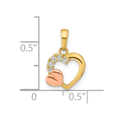 14K Bicolor 14K Bicolor Offen Herz Zirkonia Anhänger