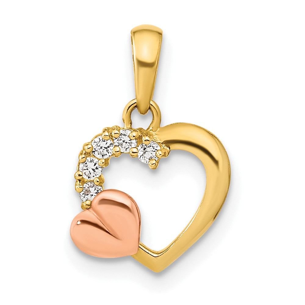 14K Bicolor 14K Bicolor Offen Herz Zirkonia Anhänger