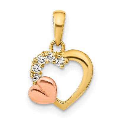 14K Bicolor 14K Bicolor Offen Herz Zirkonia Anhänger