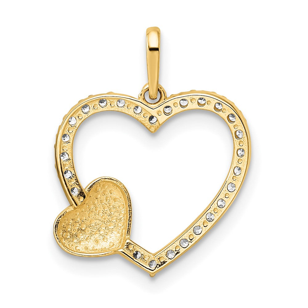 14K Gelbgold 14K Poliert Weiß Zirkonia Herz Anhänger