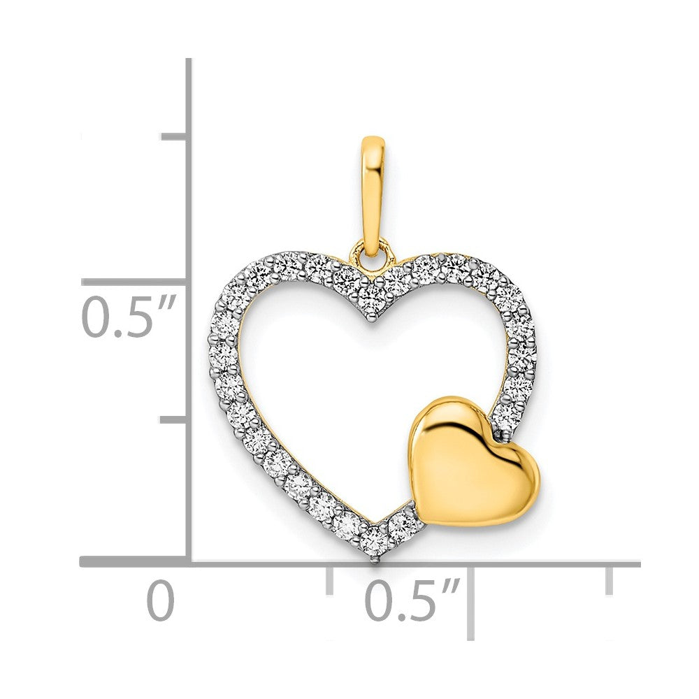 14K Gelbgold 14K Poliert Weiß Zirkonia Herz Anhänger