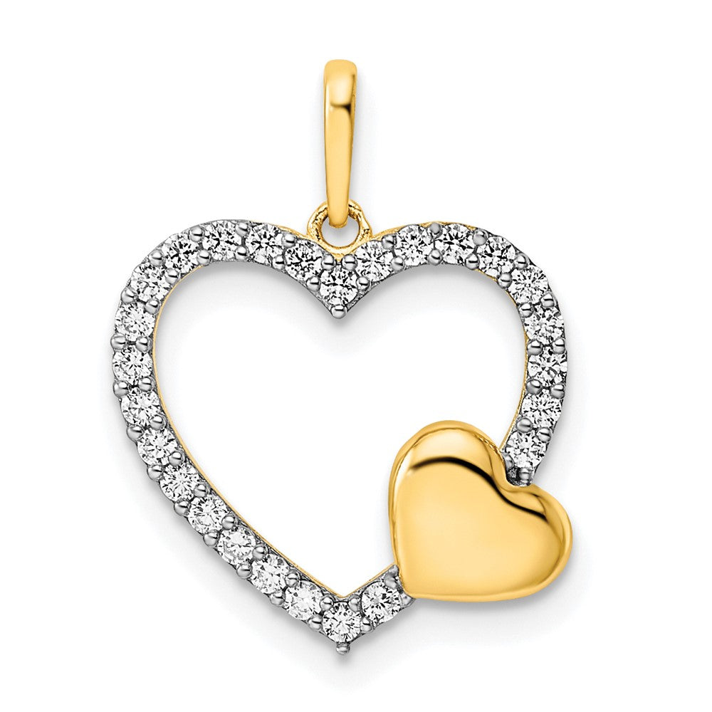 14K Gelbgold 14K Poliert Weiß Zirkonia Herz Anhänger