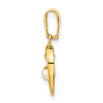 14K Gelbgold 14K Poliert 2.5-3mm Süßwasser Zuchtperle Offen Herz Anhänger