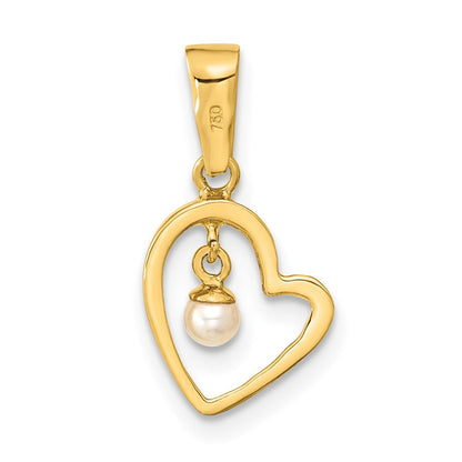 14K Gelbgold 14K Poliert 2.5-3mm Süßwasser Zuchtperle Offen Herz Anhänger