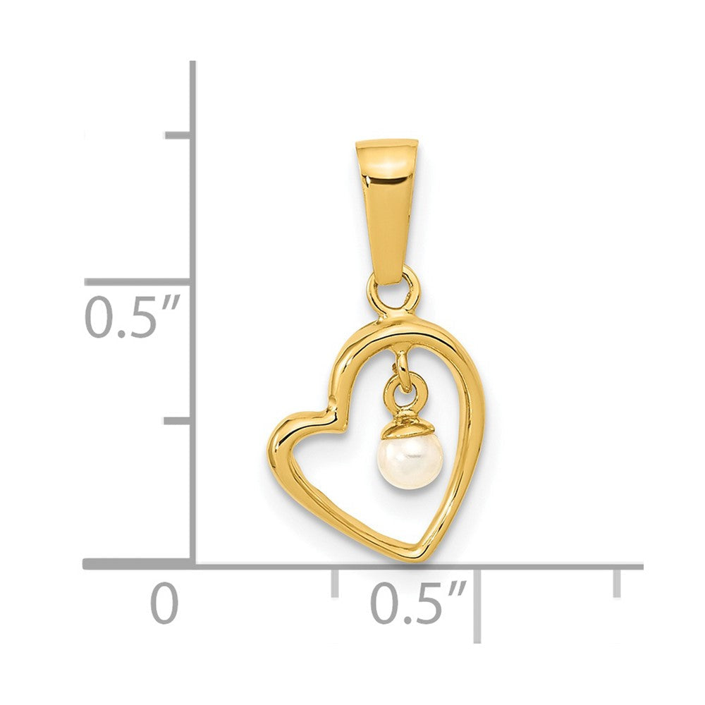 14K Gelbgold 14K Poliert 2.5-3mm Süßwasser Zuchtperle Offen Herz Anhänger