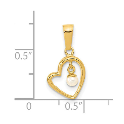 14K Gelbgold 14K Poliert 2.5-3mm Süßwasser Zuchtperle Offen Herz Anhänger