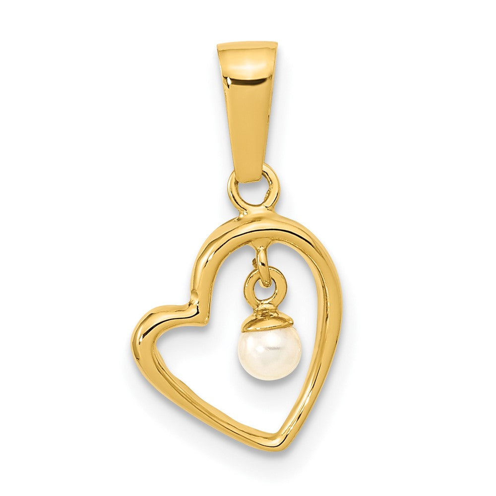 14K Gelbgold 14K Poliert 2.5-3mm Süßwasser Zuchtperle Offen Herz Anhänger
