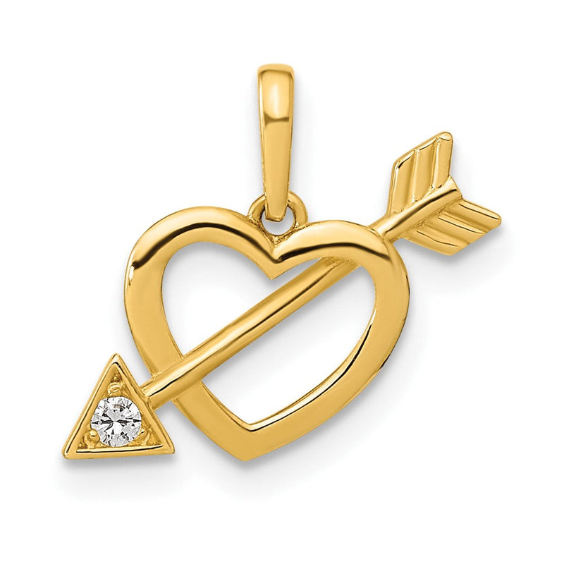 14K Gelbgold 14K Poliert Ausgeschnitten Herz mit Pfeil Zirkonia Anhänger