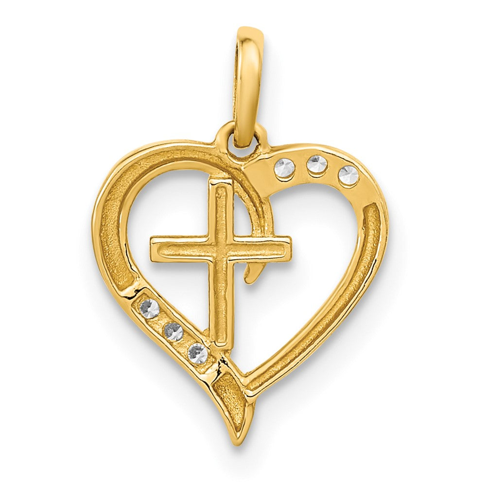 14K Gelbgold 14K Poliert Offen Herz mit Kreuz Zirkonia Anhänger