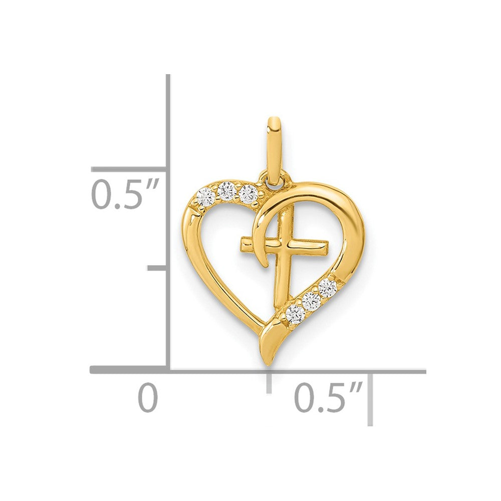 14K Gelbgold 14K Poliert Offen Herz mit Kreuz Zirkonia Anhänger