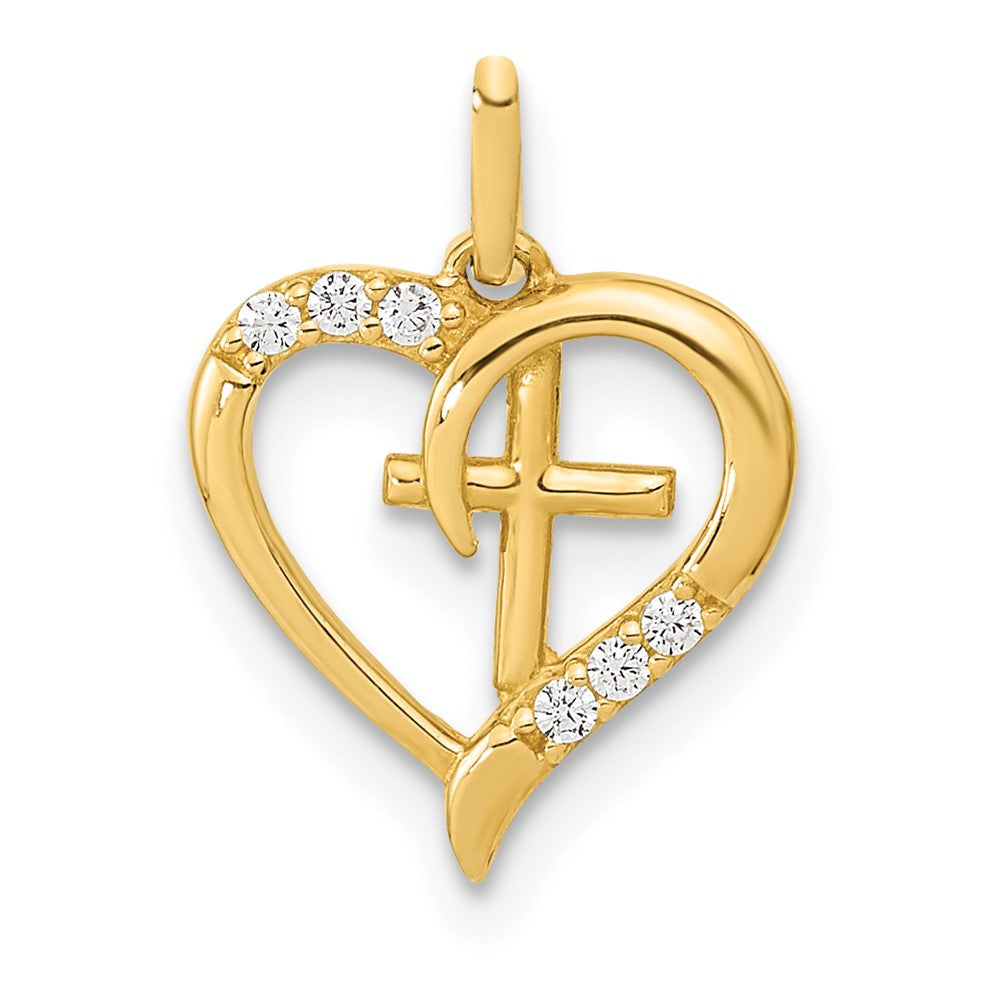 14K Gelbgold 14K Poliert Offen Herz mit Kreuz Zirkonia Anhänger