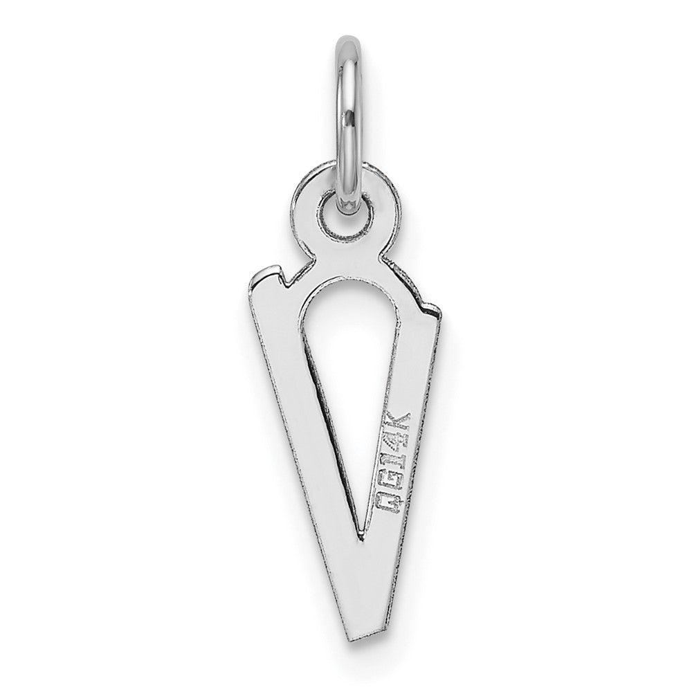 14K Weißgold Schräg Block Buchstabe V Initiale Charm