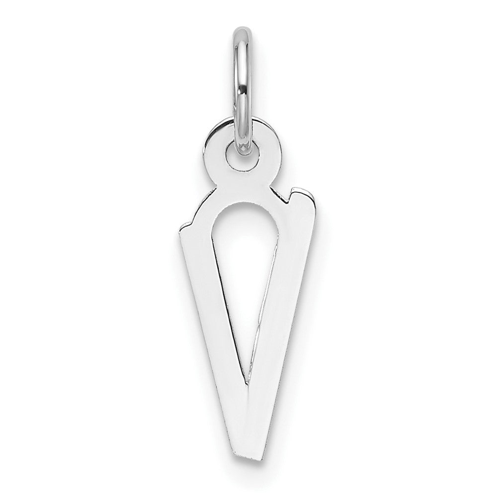 14K Weißgold Schräg Block Buchstabe V Initiale Charm