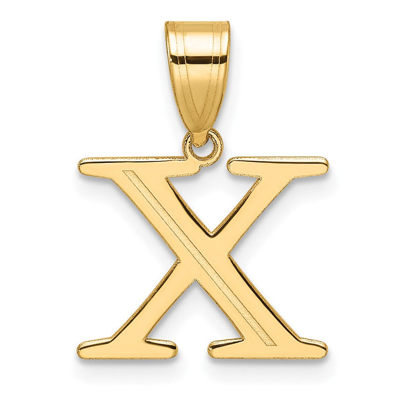 14K Gelbgold Poliert Geätzt Buchstabe X Initiale Anhänger
