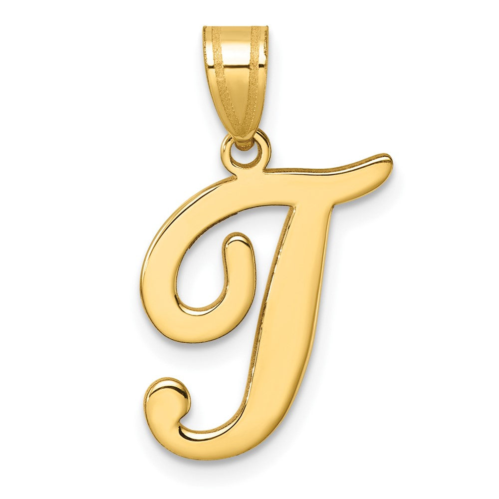 14K Gelbgold Schreibschrift Buchstabe T Initiale Anhänger